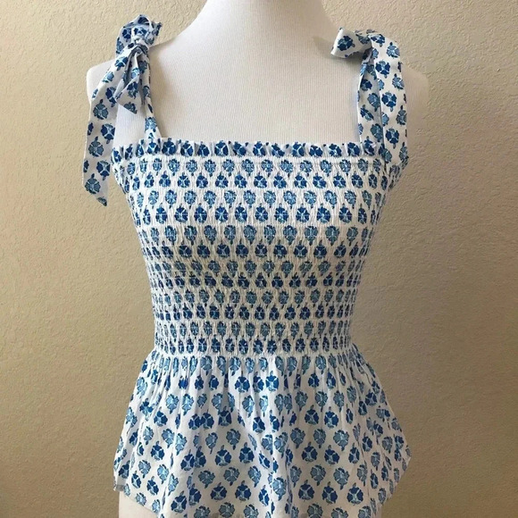 J. Crew Smocked Tie Blouse Top - Picture 2 of 4